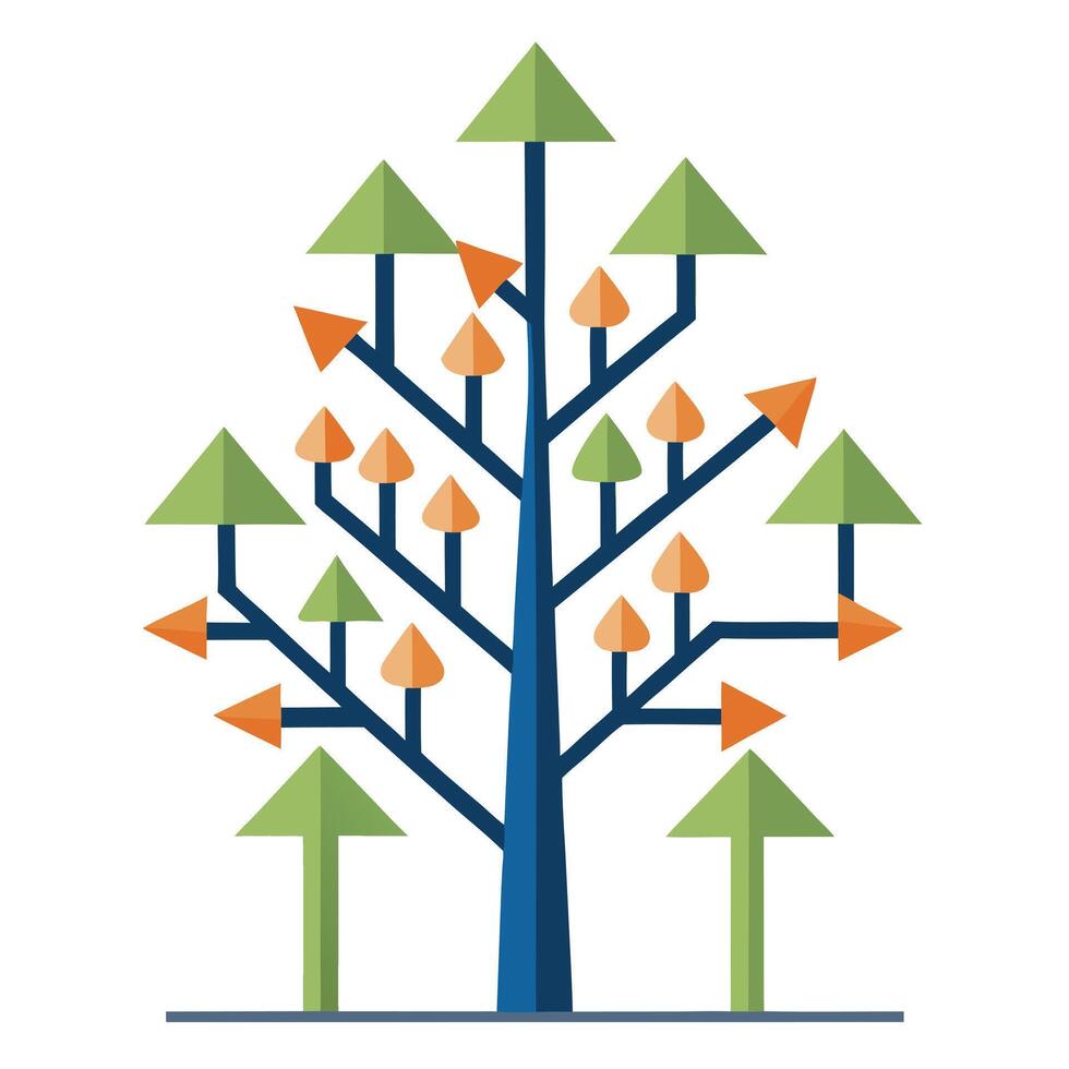 Flat Tree with Branches as Arrows Create a Flat Style and Green Leaves in a Garden Setting vector