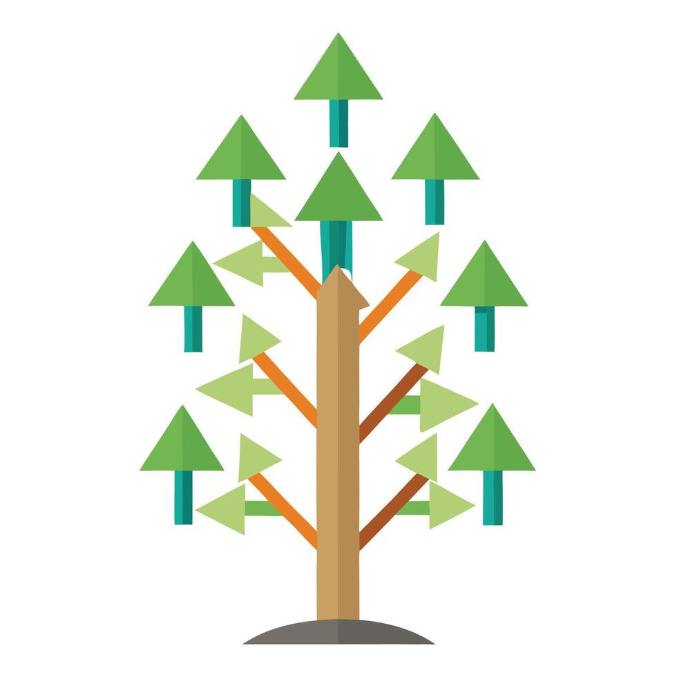 Detailed Illustration of a Flat Tree with Branches as Arrows Create a Flat Style and Green Leaves vector