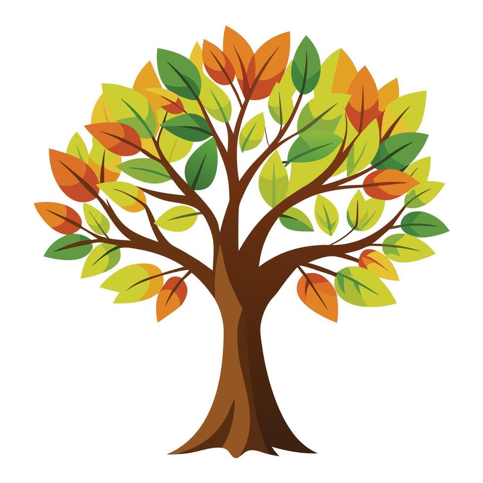 Beautiful Flat Tree with Brush Stroke Canopy Design a Flat Style and Green Leaves vector