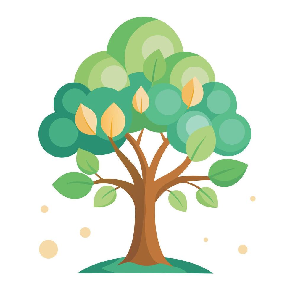 Beautiful Flat Tree with Bubble-Like Floating Leaves Create a Flat Style and Green Leaves vector