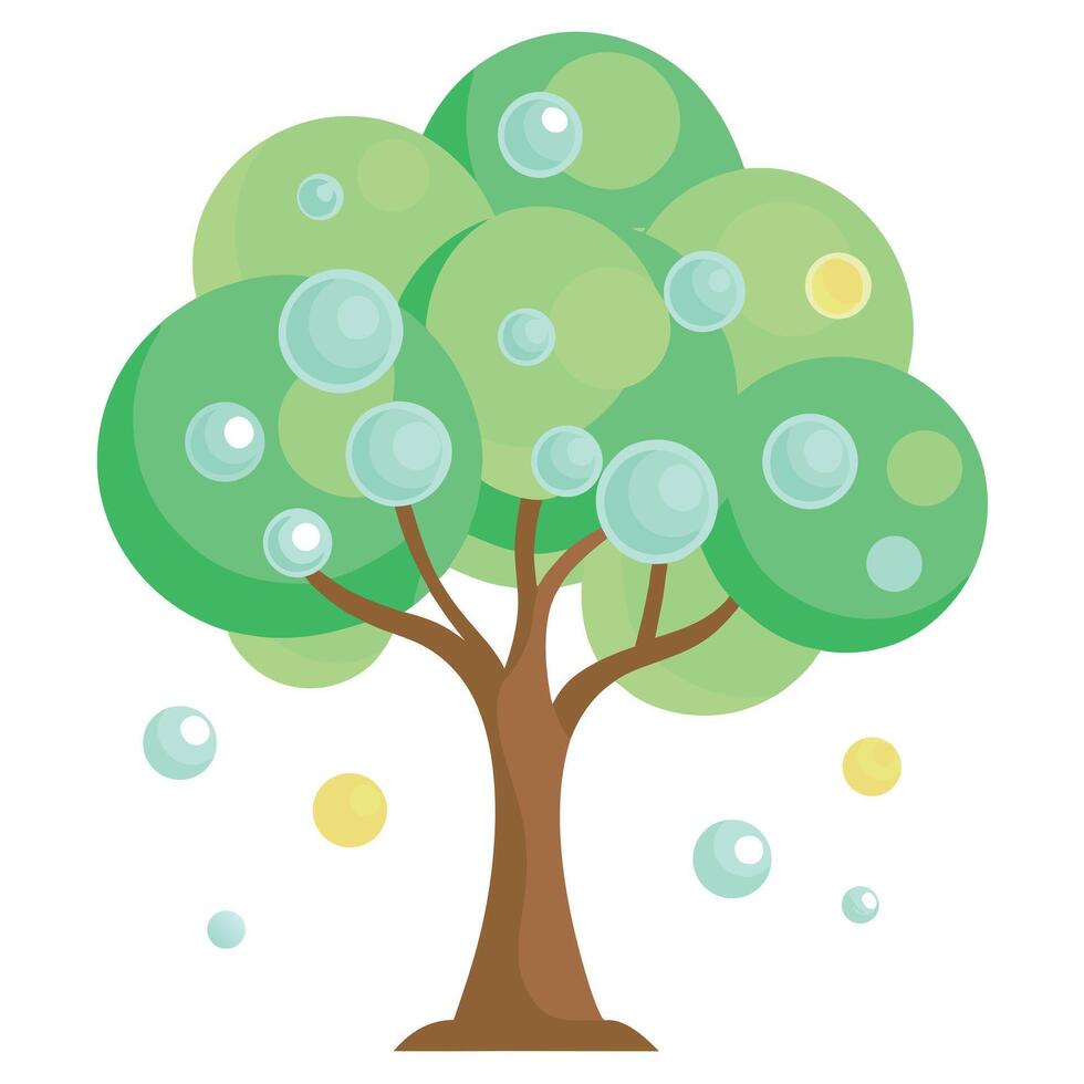 Beautiful Flat Tree with Bubbles as Leaves Design a Flat Style and Green Leaves vector