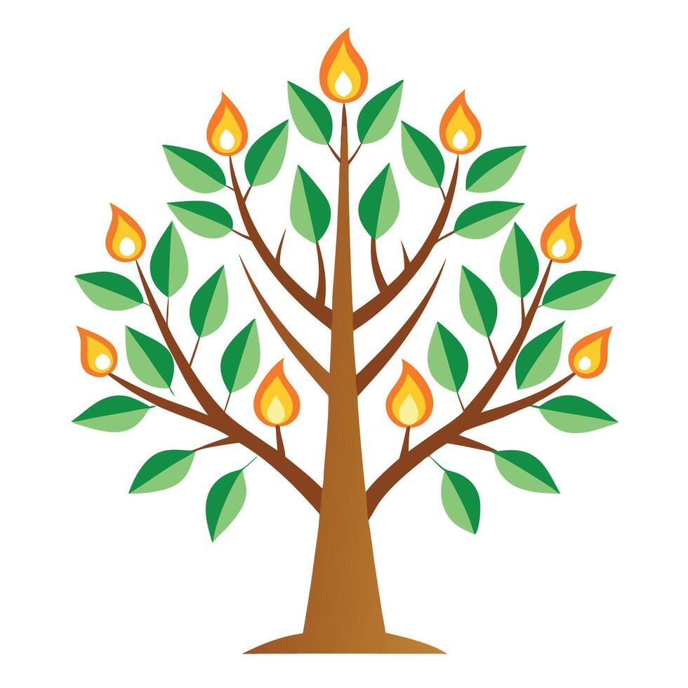 Flat Tree with Burning Candle Leaves for Wisdom and Knowledge-Inspired Design in a Garden Setting vector