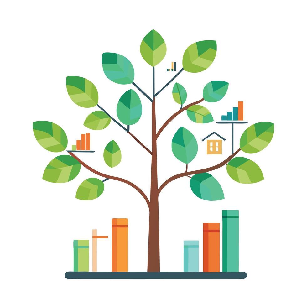 Tree of Business Growth with Chart Leaves vector