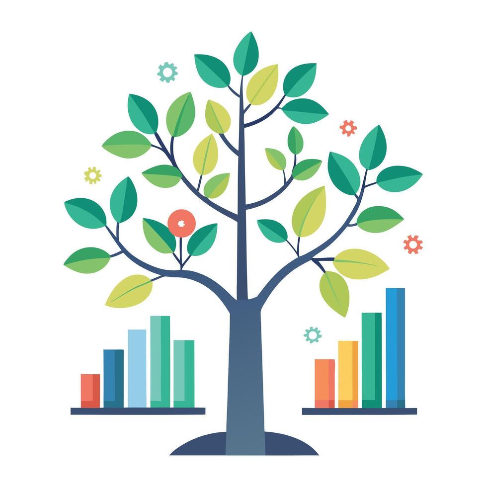 Business Growth Tree with Chart Leaves vector