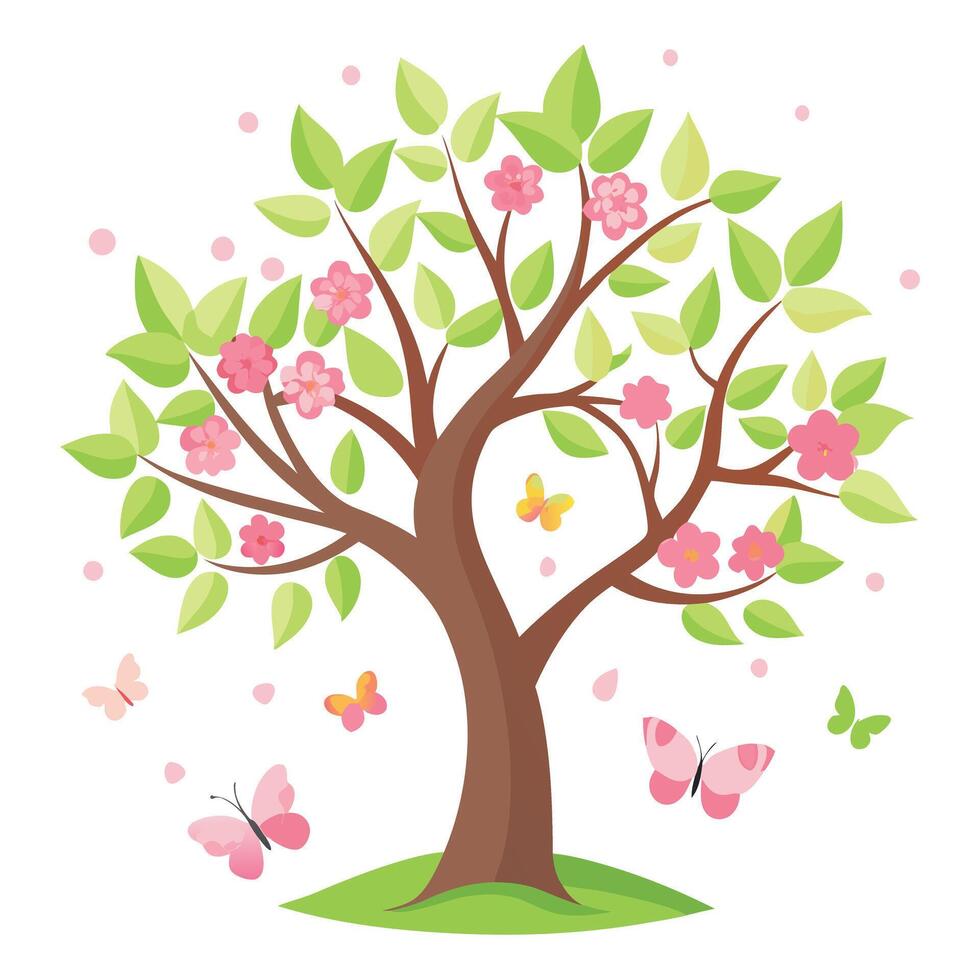Tree Design with Butterfly and Flower Petals vector
