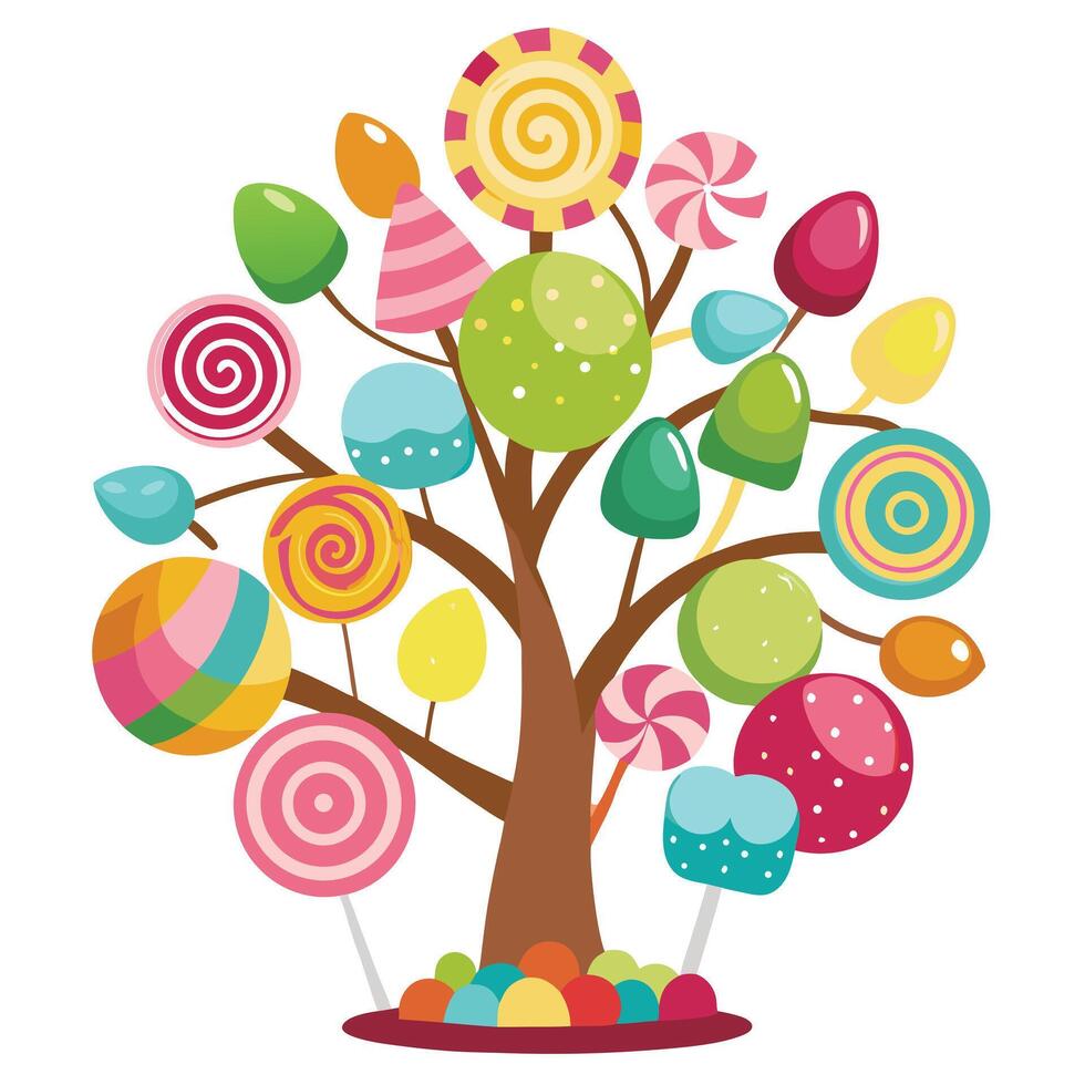 Design with Candy and Lollipop Leaves for Tree vector