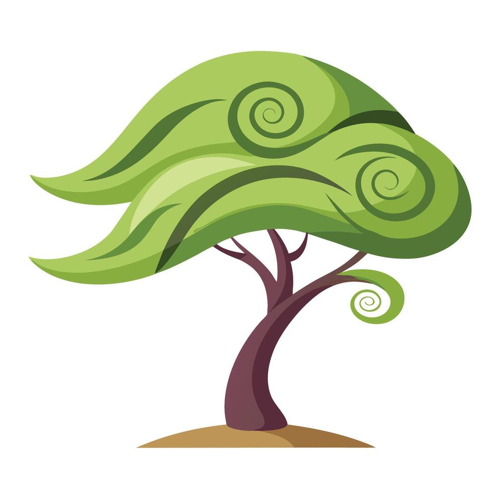 Unique Tree with Canopy Formed by Swirling Wind Patterns in a Whimsical Design vector