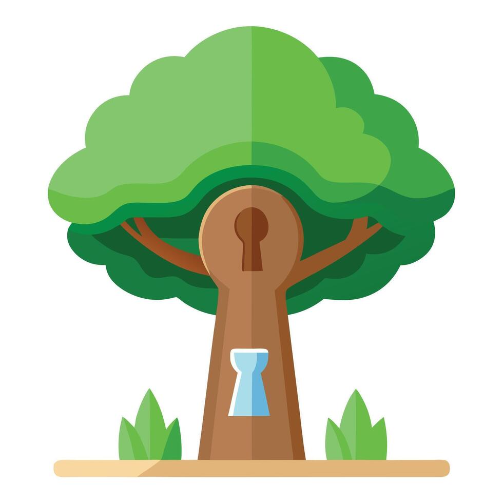 Imaginative Tree with Canopy in the Shape of a Keyhole in a Fantastical Design vector