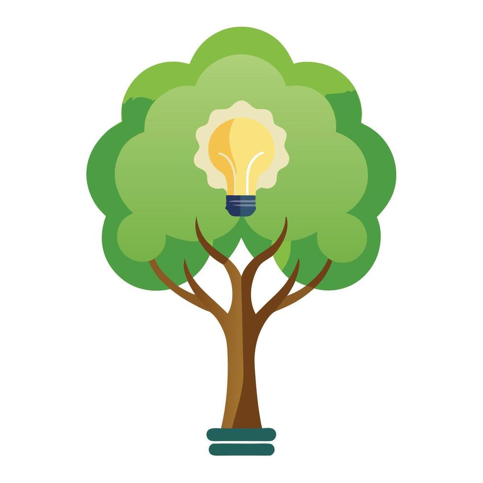 Unique Tree with Canopy in the Shape of a Light Bulb in a Whimsical Design vector