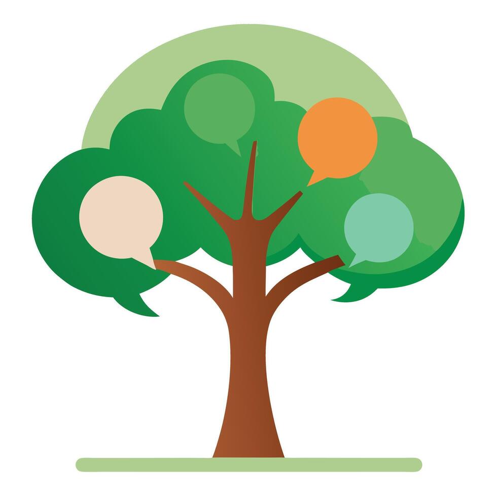 Artistic Tree with Canopy Made in the Shape of a Speech Bubble in a Colorful Design vector