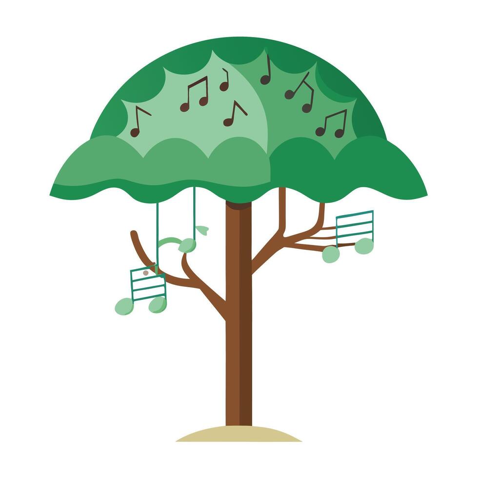 Imaginative Tree with Canopy Inspired by Music Notes in a Fantastical Design vector