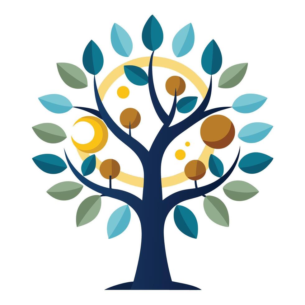 Innovative Tree with Celestial Eclipse Leaves in a Modern Style vector