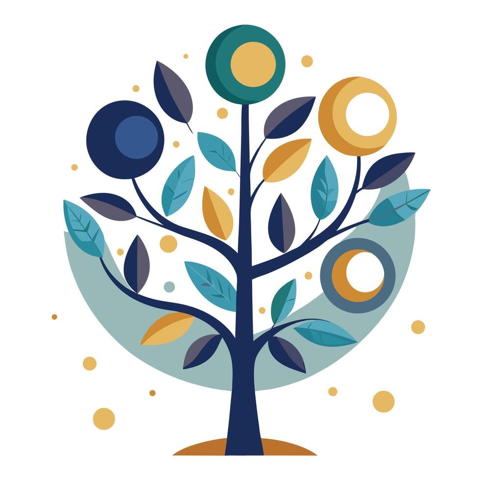 Unique Tree with Celestial Eclipse Leaves in a Whimsical Design vector