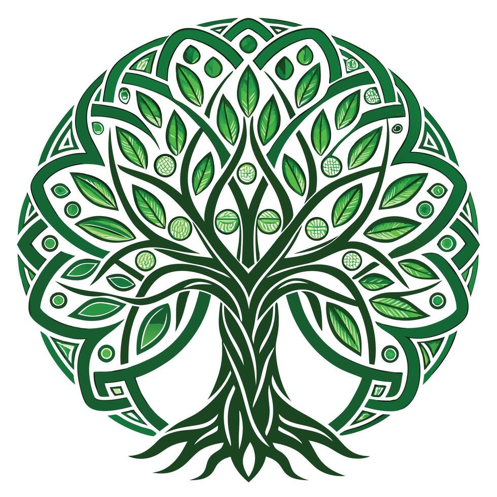 Artistic Tree with Celtic Knot Leaves in a Colorful Design vector