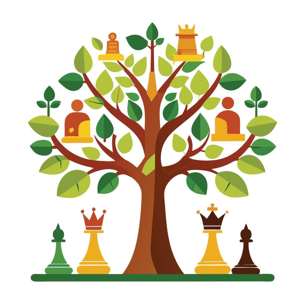 Design with Chess Pieces as Leaves for Flat Tree vector