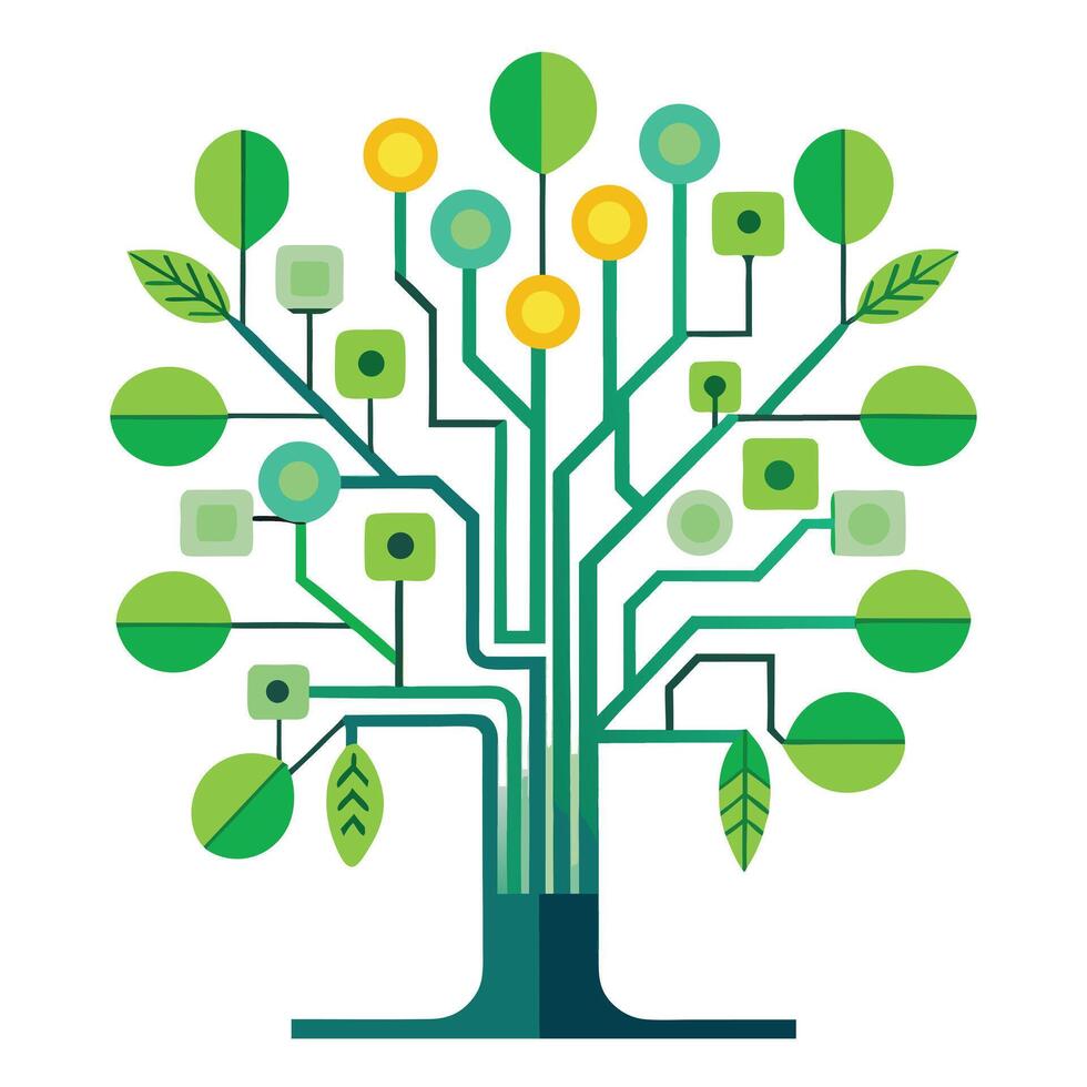 Circuit Board Pattern Leaves for Tree Design vector