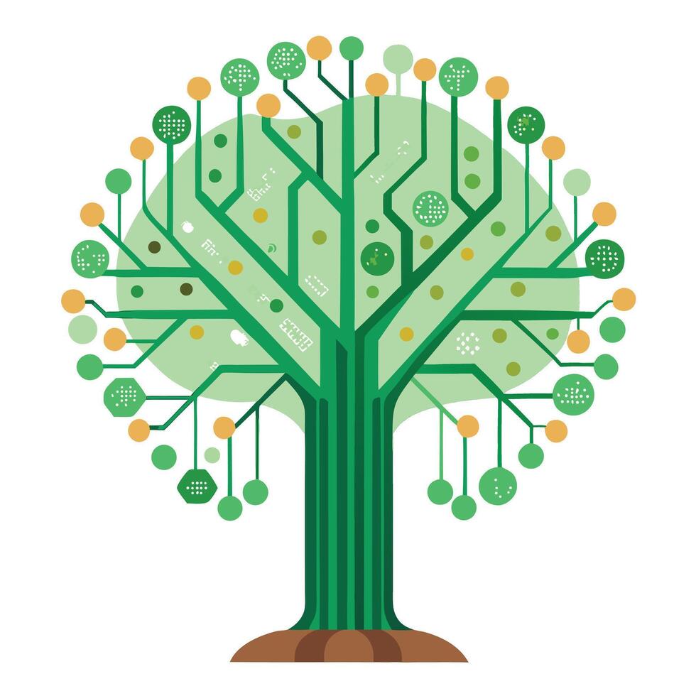 Tech Tree Design with Circuit Pattern on Trunk vector