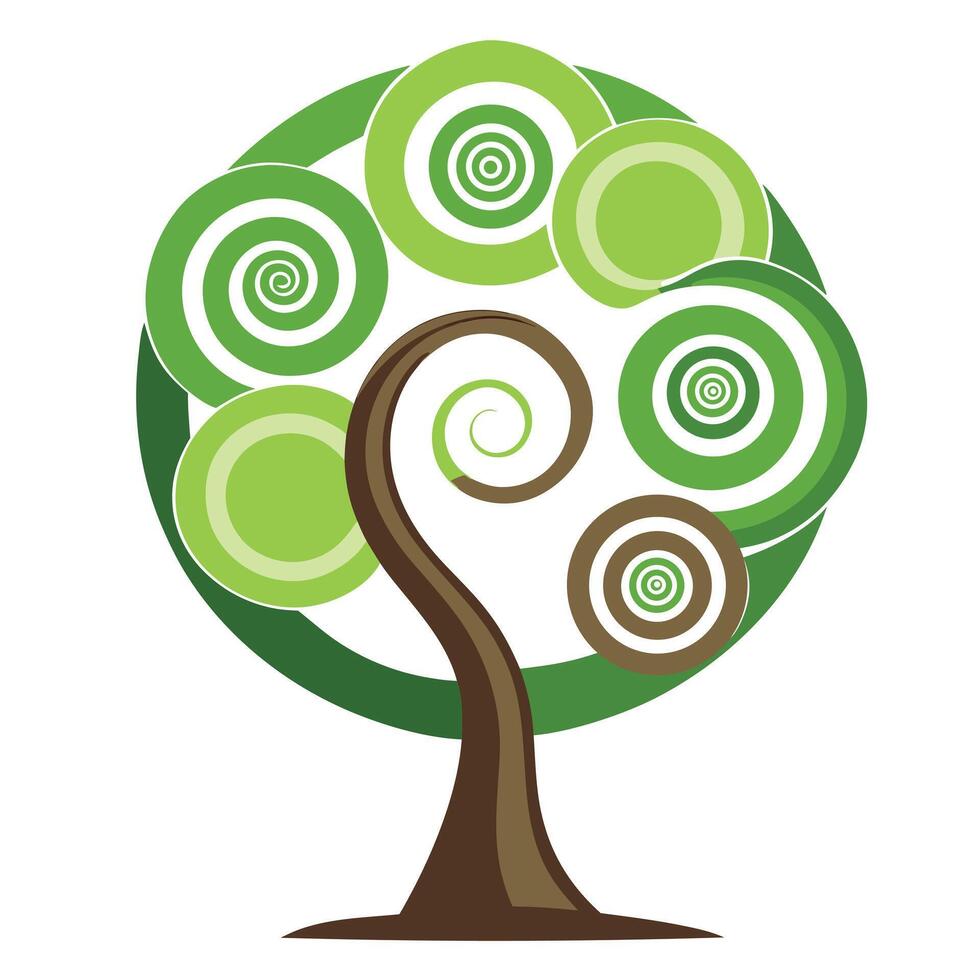 Flat Tree Design with Circular Spiral Trunk vector