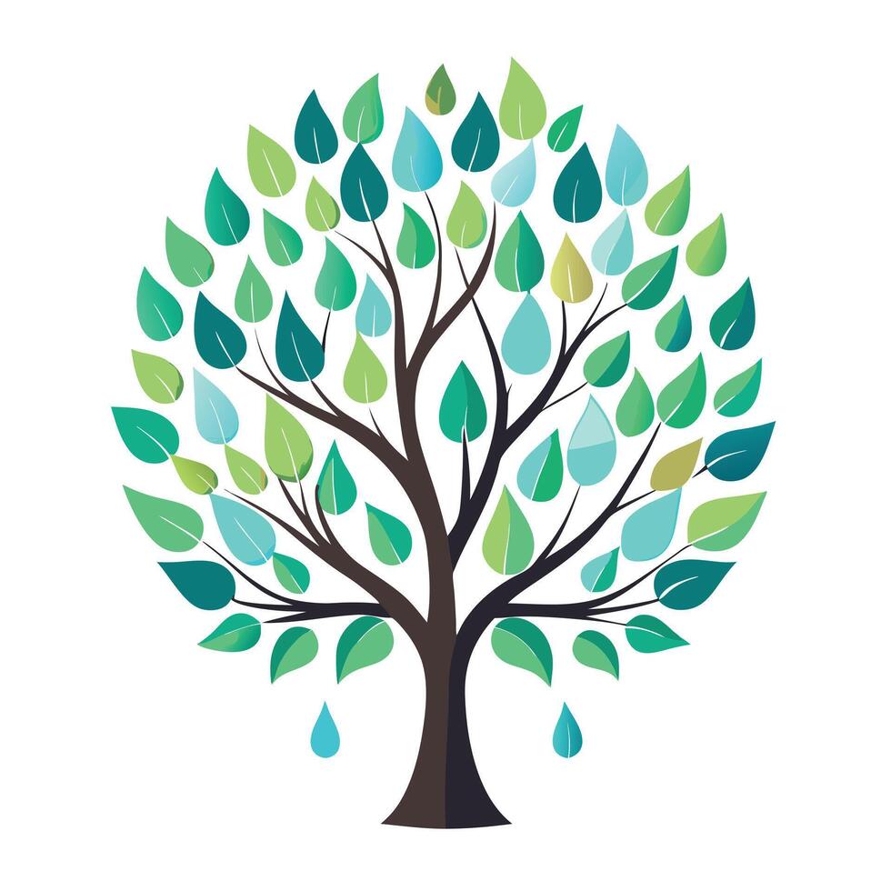 Design with Circular Watercolor Drops as Leaves vector