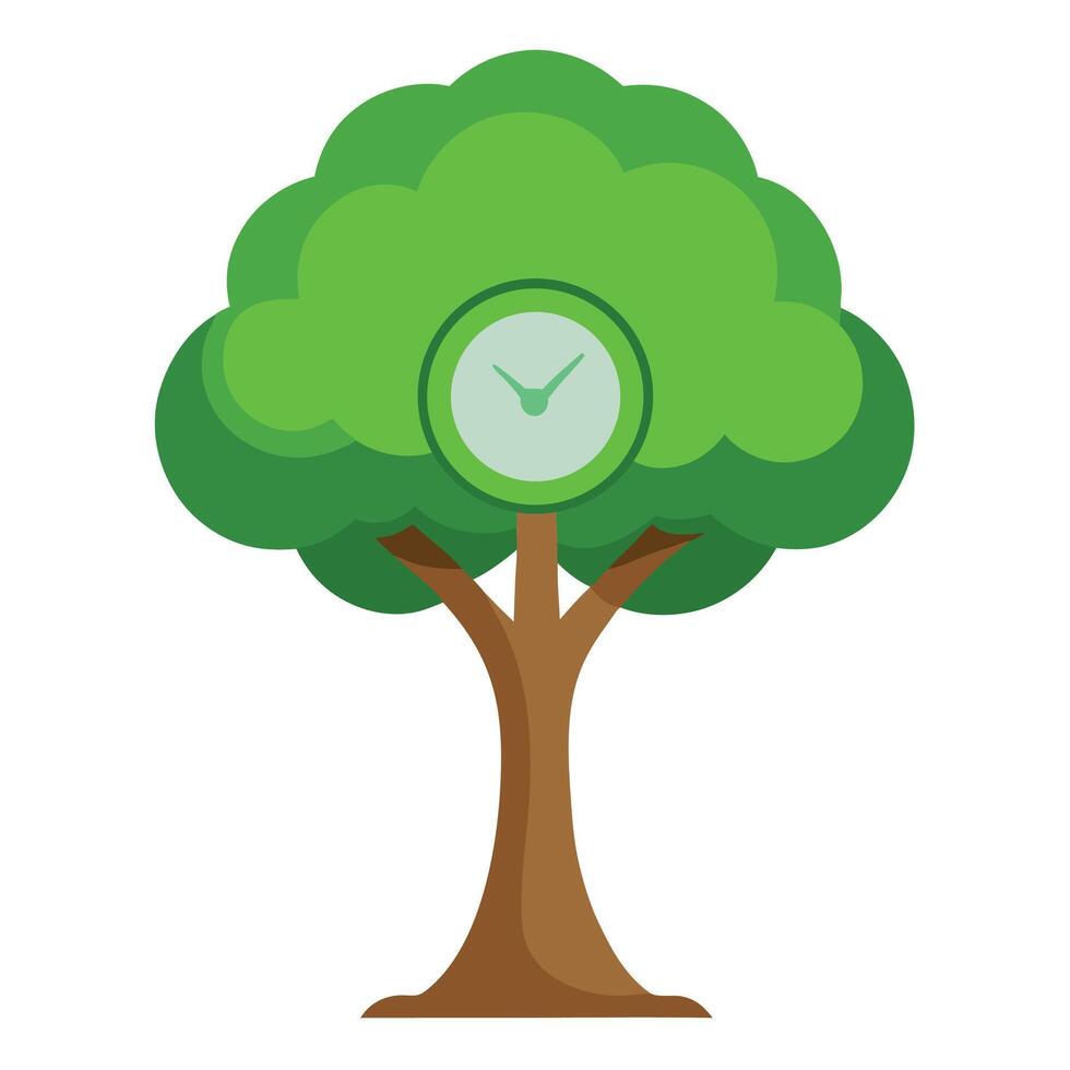 Artistic Tree with Clock Face Embedded in Canopy in a Colorful Design vector