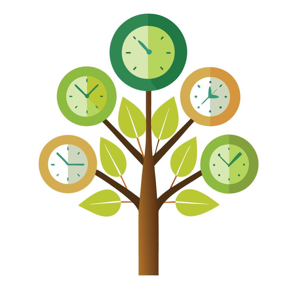 Innovative Tree with Clock Faces as Leaves in a Modern Style vector