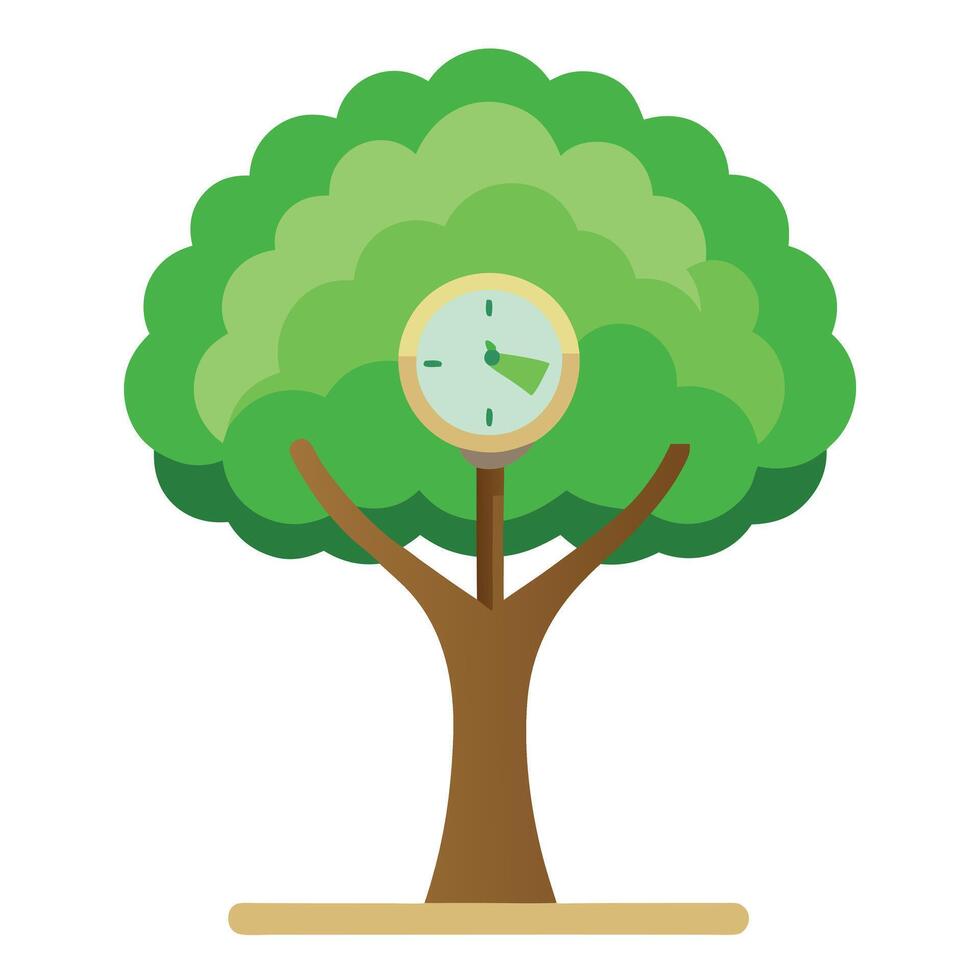 Imaginative Tree with Clock Face Embedded in Canopy in a Fantastical Design vector