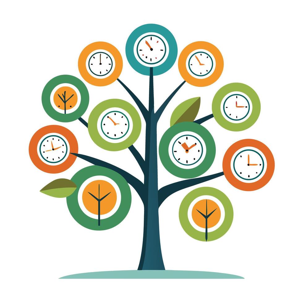 Imaginative Tree with Clock Leaves in a Fantastical Design vector