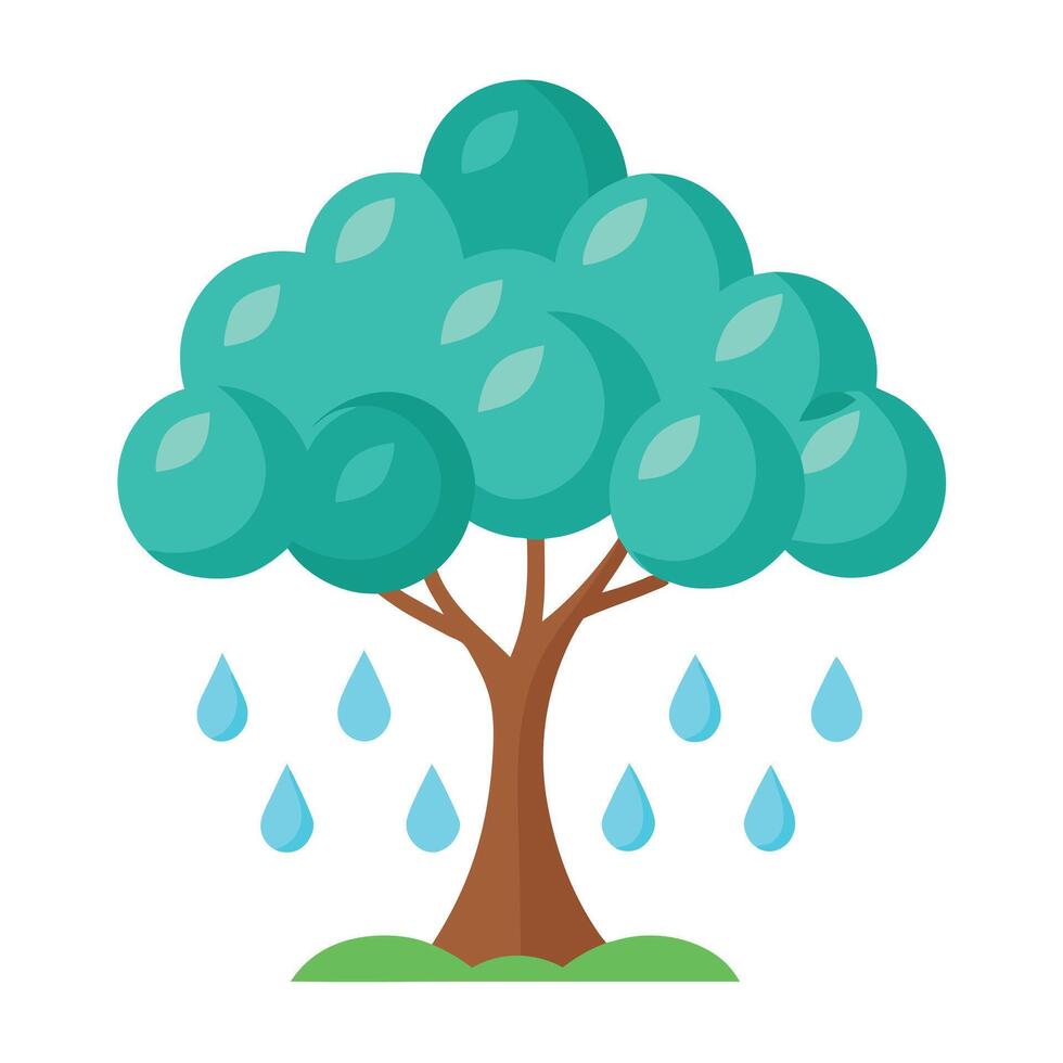 Innovative Tree with Cloud and Raindrop Leaves in a Modern Style vector