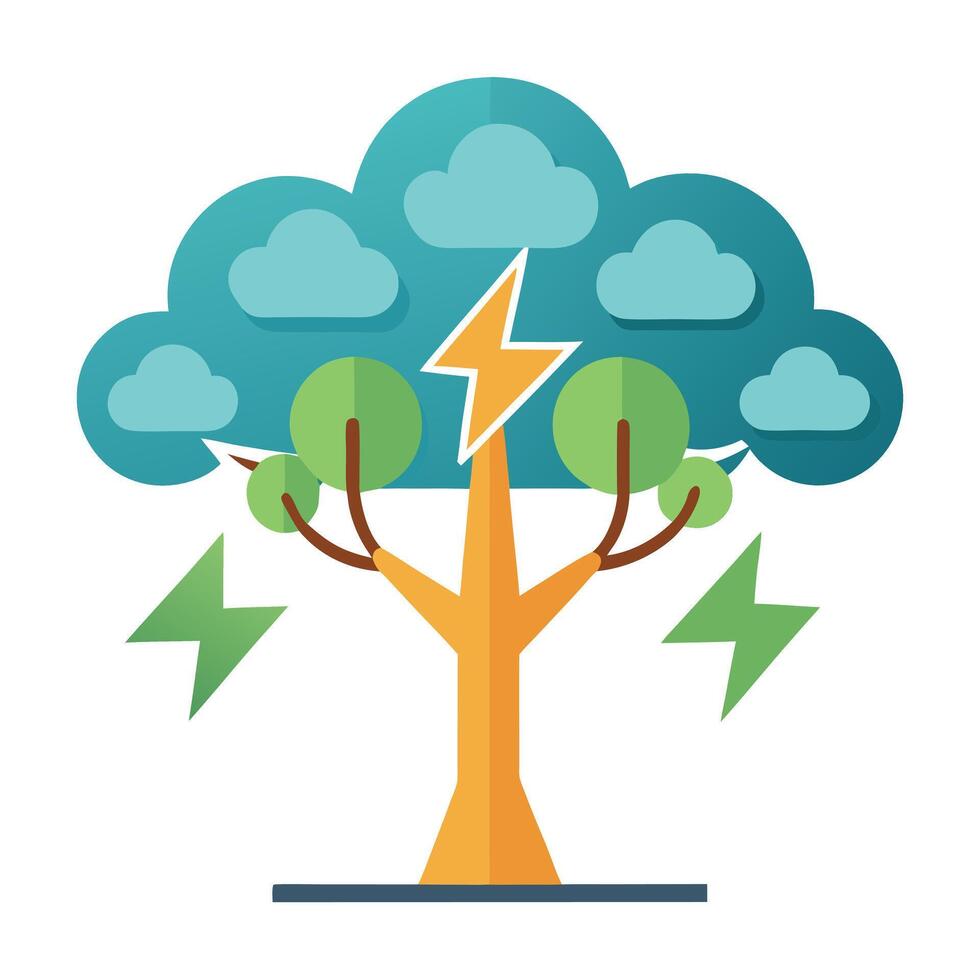 Artistic Tree with Cloud and Thunderbolt Leaves in a Colorful Design vector