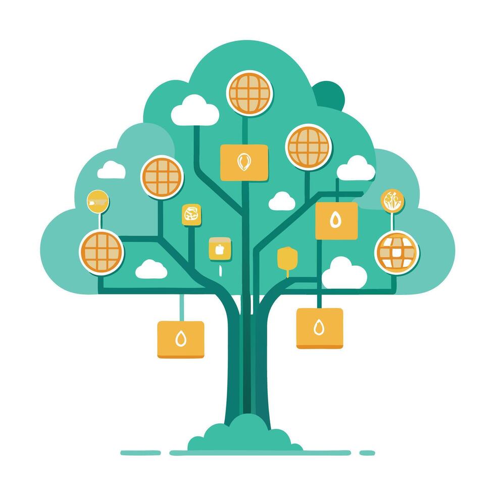 Innovative Tree with Cloud Computing Icons as Leaves in a Modern Style vector