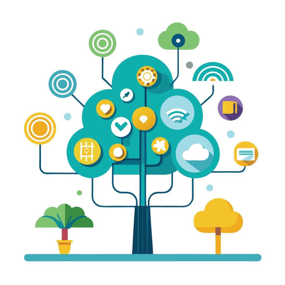 Imaginative Tree with Cloud Computing Symbols as Leaves in a Fantastical Design vector