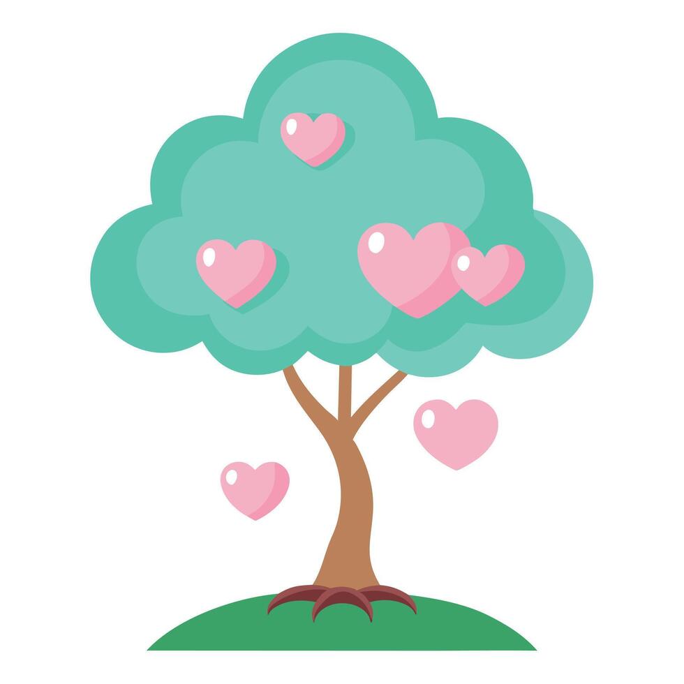 Flat Tree Design with Cloud Shaped Canopy and Heart Shape vector