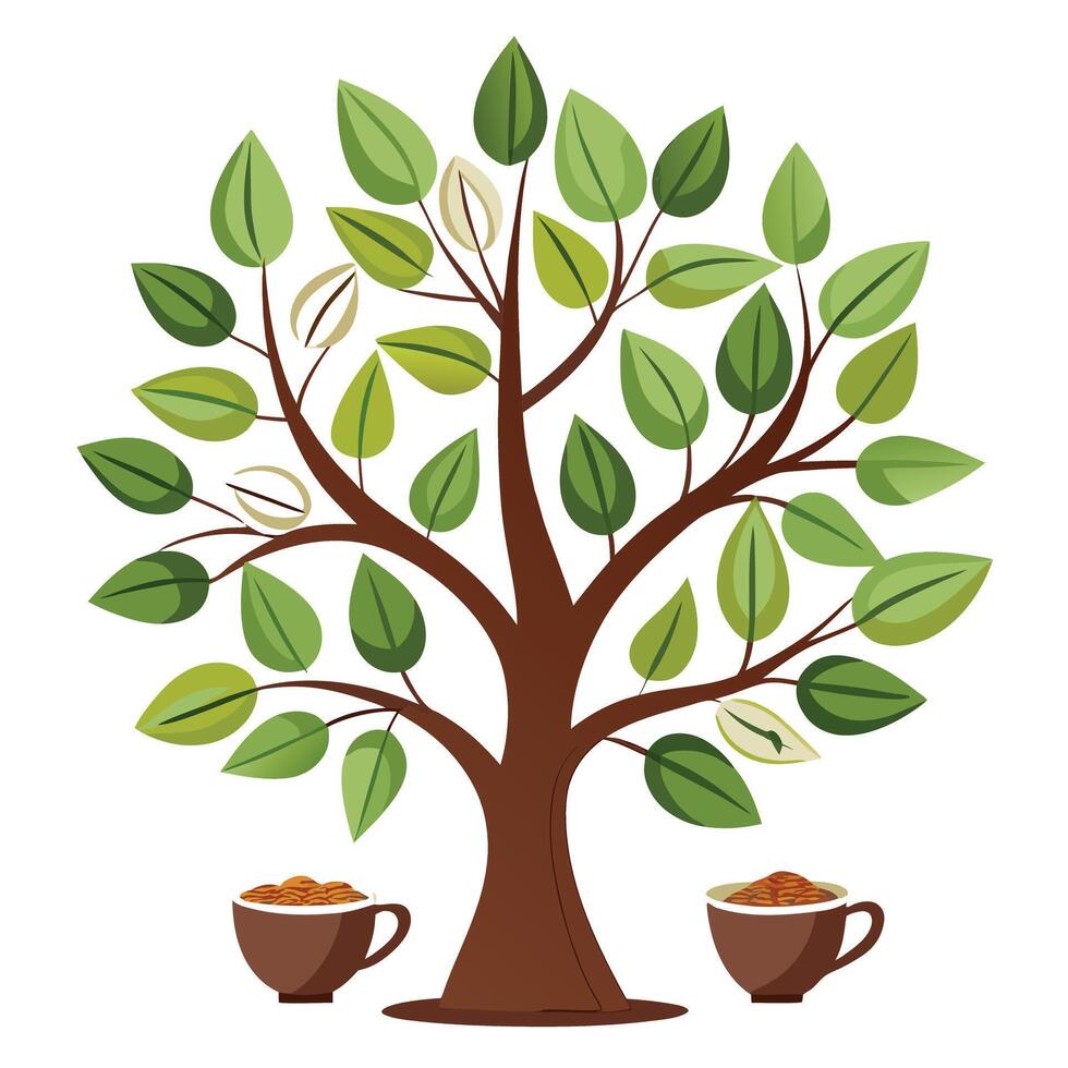 Coffee Bean and Teacup Leaves for Flat Tree Design vector