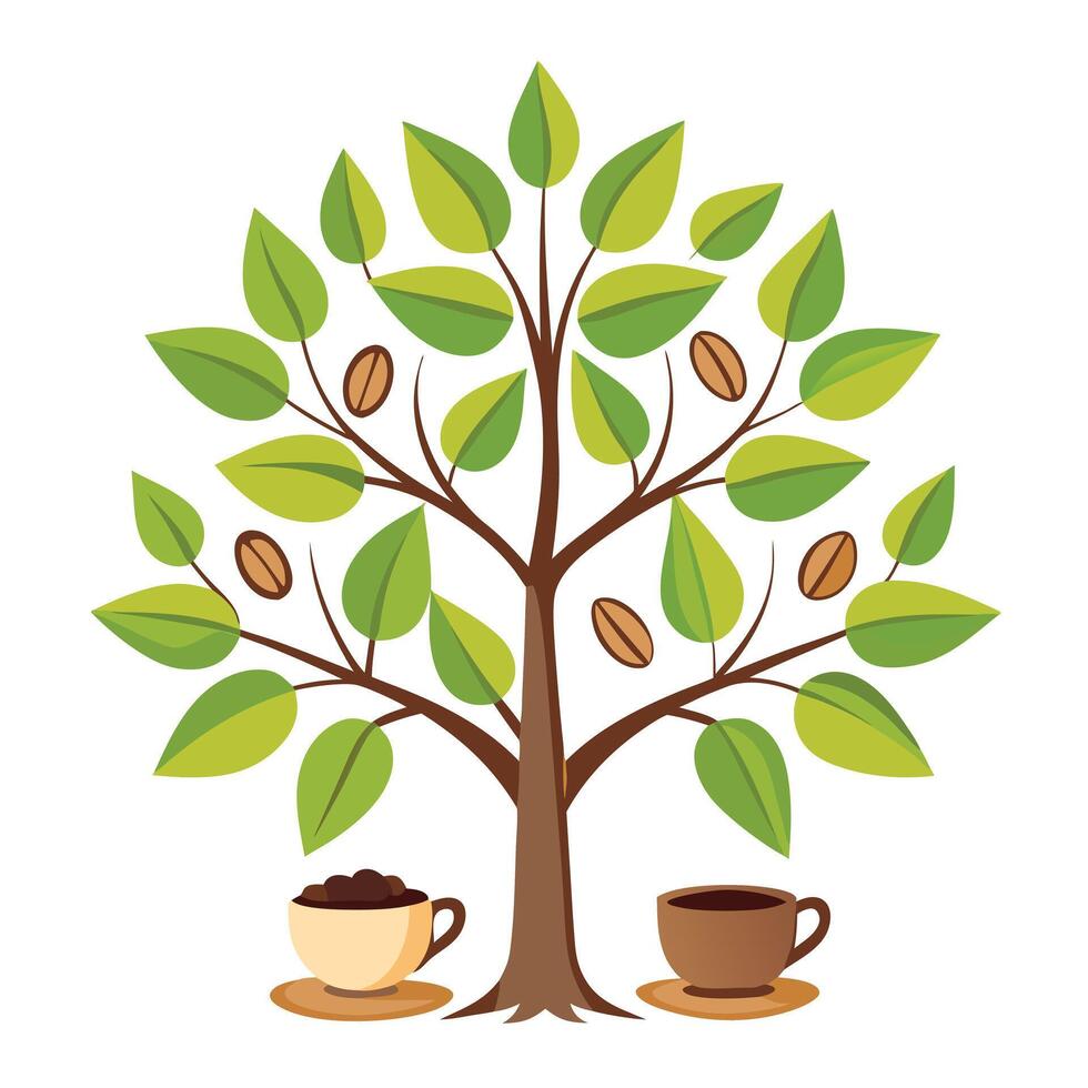Design Coffee Bean and Teacup Leaves for Flat Tree vector