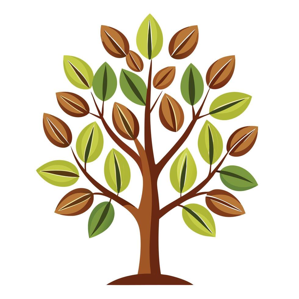 Flat Tree Design with Coffee Bean Leaves for a Caffeine Tree vector