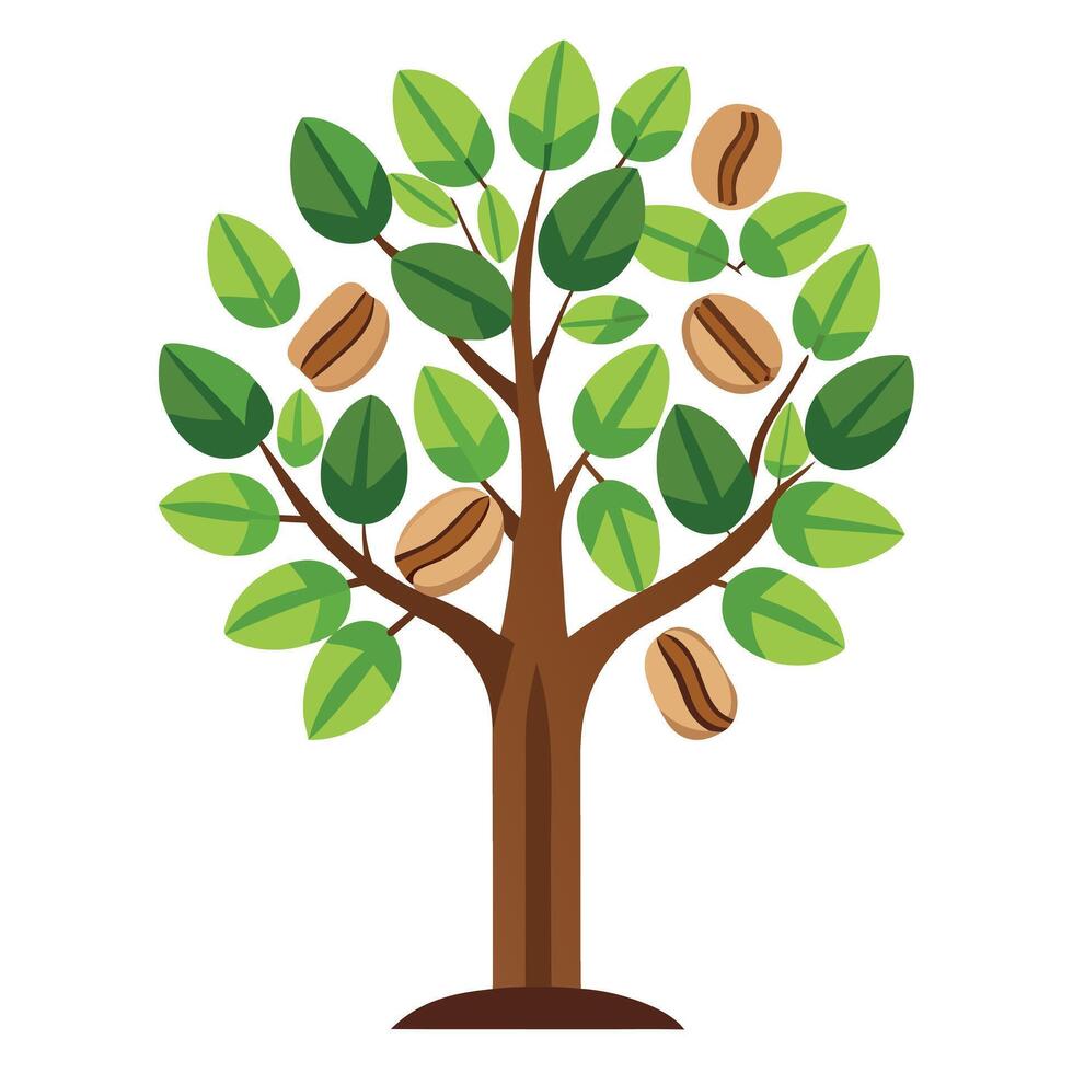 Coffee Beans as Leaves and a Cup Shape Design for Flat Tree vector