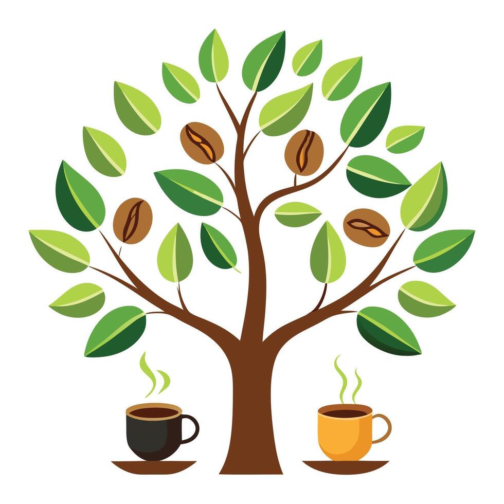 Design Coffee Beans as Leaves for Flat Tree Style vector
