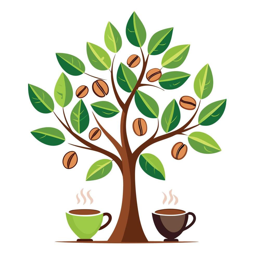 Coffee Beans as Leaves for Flat Tree Design Style vector