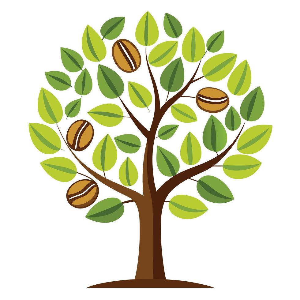 Flat Tree Design with Coffee Beans as Leaves and a Cup Shape vector
