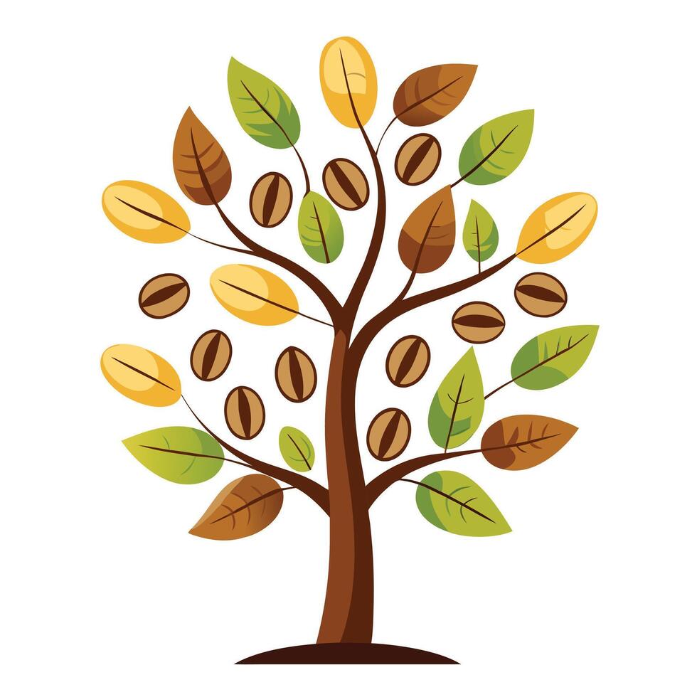 Flat Tree Design with Coffee Beans as Leaves for a Coffee Tree vector