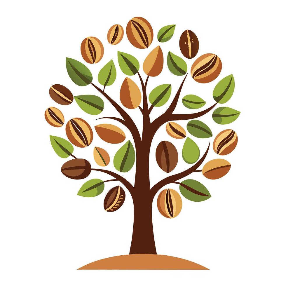 Design Coffee Beans as Leaves for a Coffee Tree for Flat Tree vector