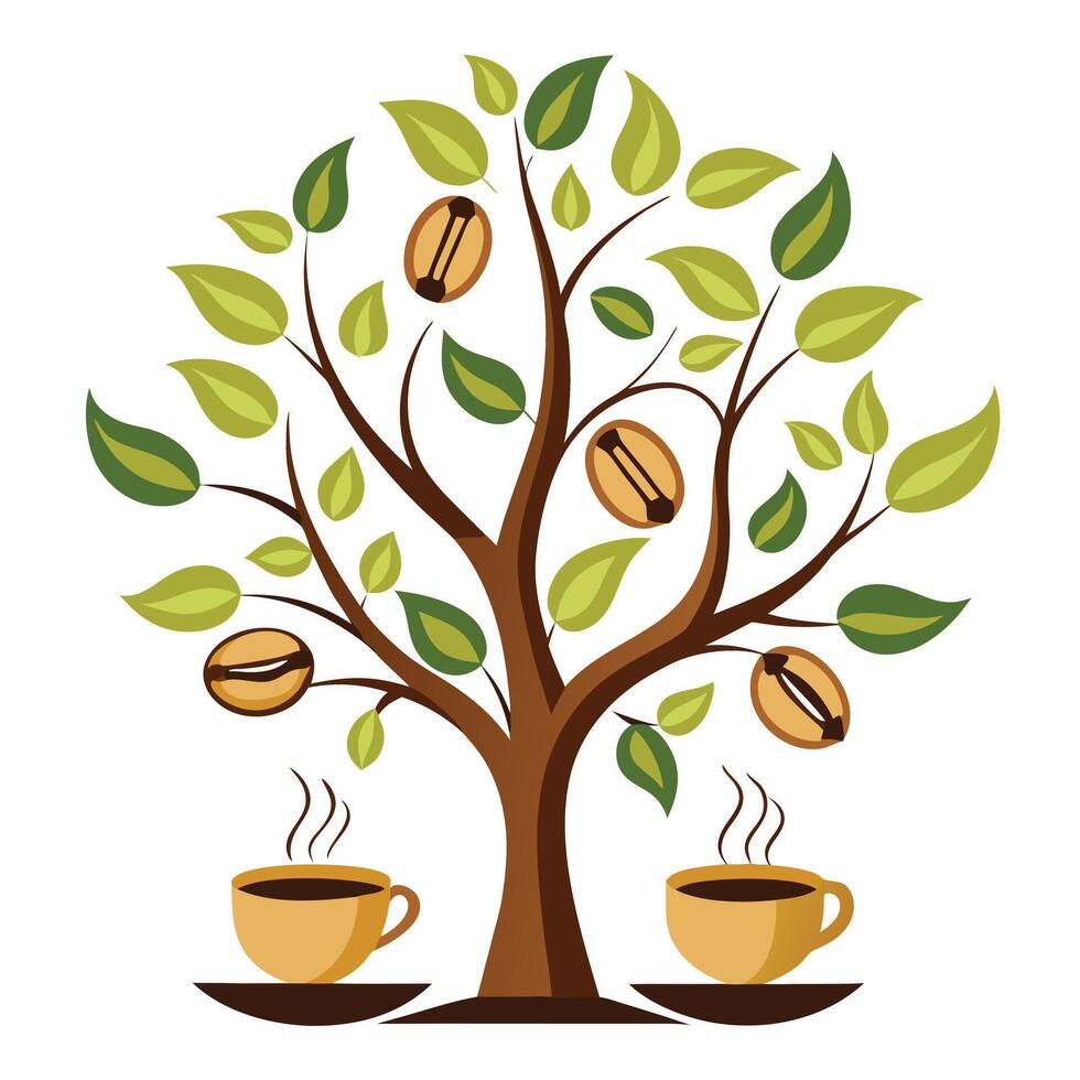 Coffee Beans as Leaves Design for Flat Tree Style vector