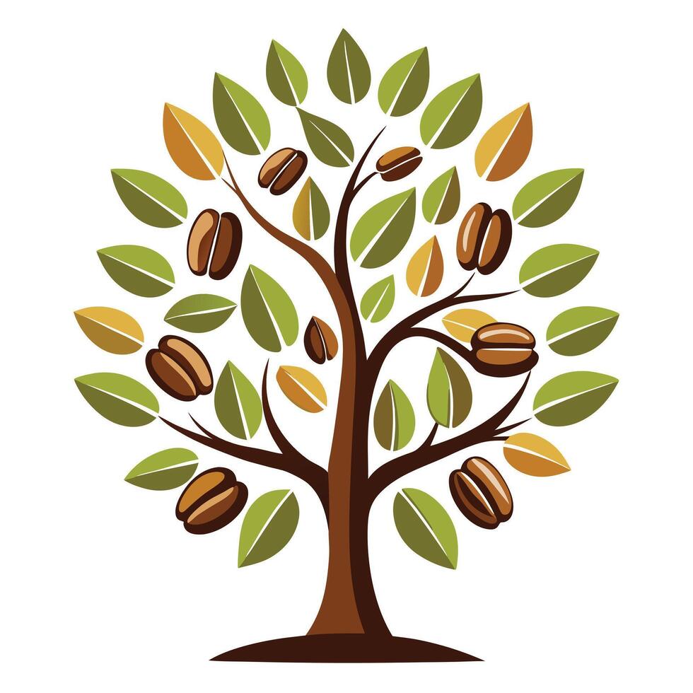 Coffee Beans as Leaves for a Coffee Tree for Flat Tree Design vector