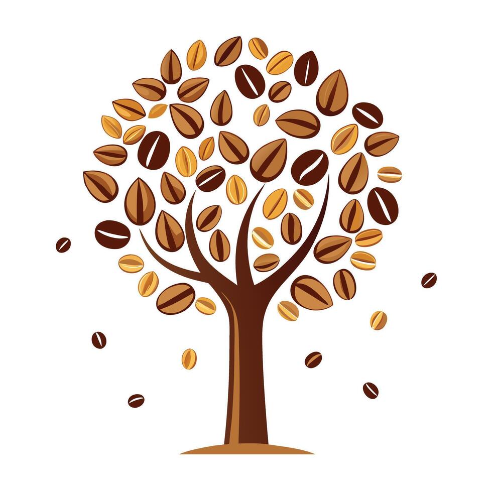 Coffee Beans as the Canopy for Flat Tree Design vector