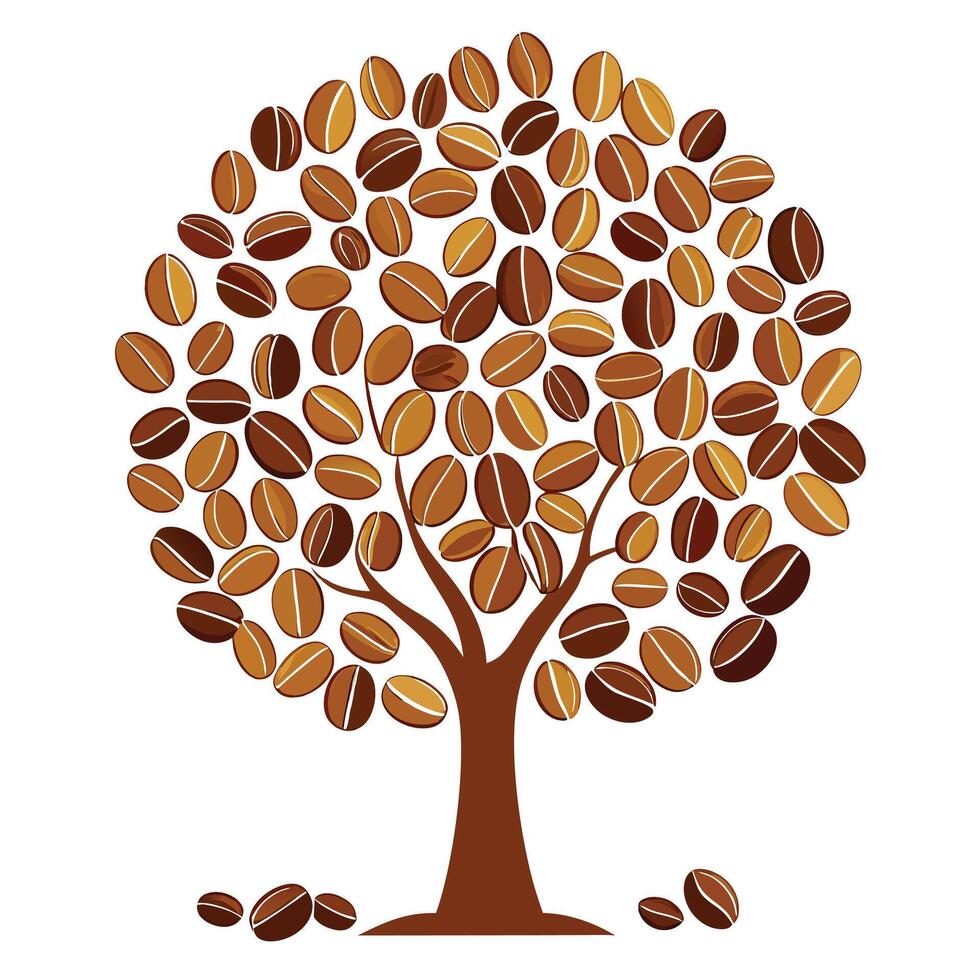 Coffee Beans as the Canopy Create Design for Flat Tree vector