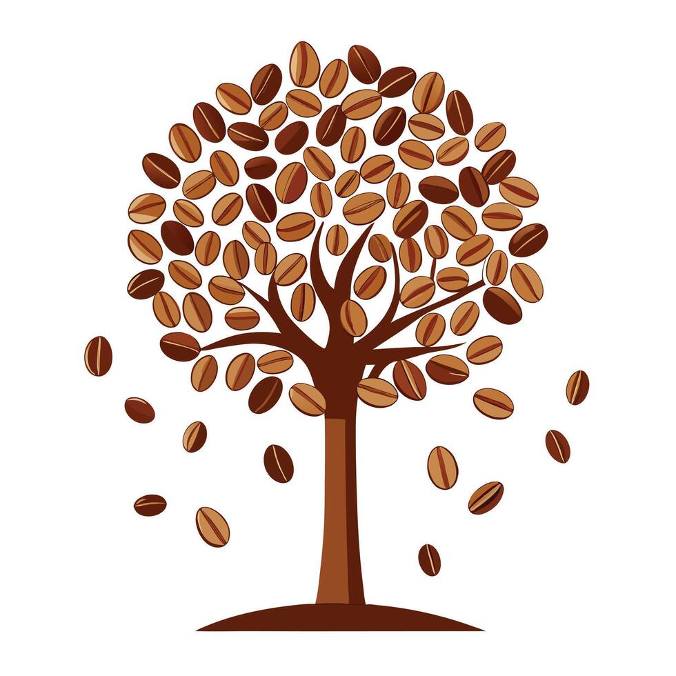 Design with Coffee Beans as the Canopy for Flat Tree vector