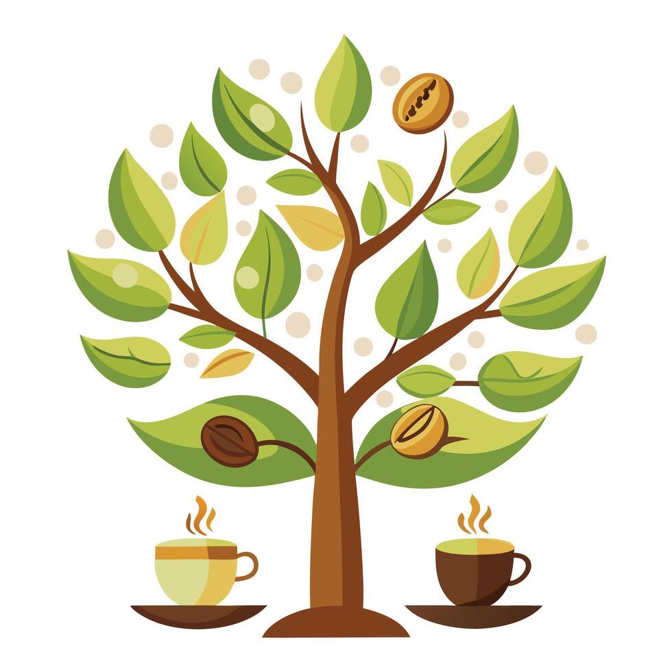 Coffee Cup and Tea Leaves for Flat Tree Generate Design vector