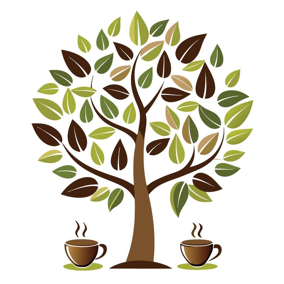 Generate Coffee Cup and Tea Leaves for Flat Design vector