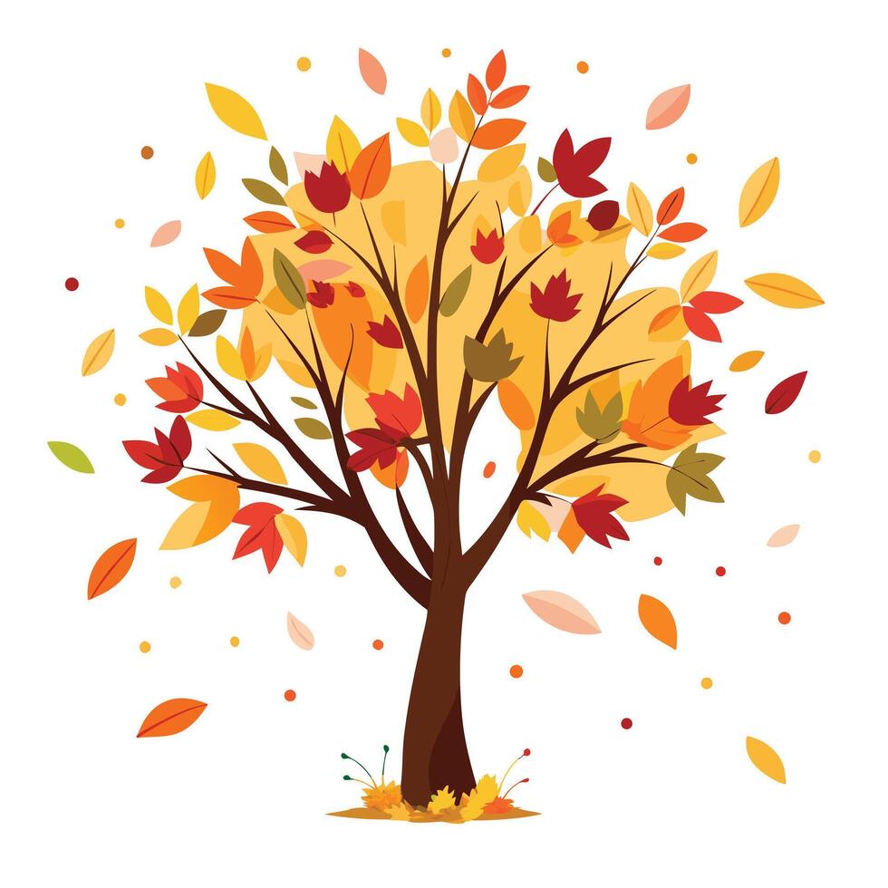 Artistic Tree with Colorful Autumn Leaves Floating in a Colorful Design vector