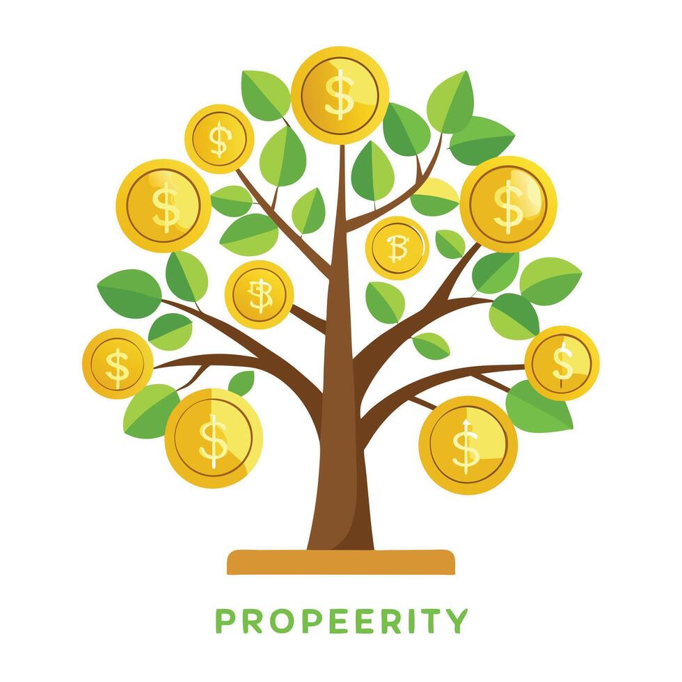 Innovative Tree with Coins Falling as Leaves in a Modern Style vector